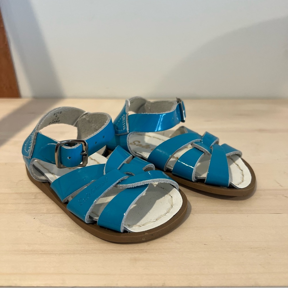 Saltwater NEW Leather Sandals Patent Light Blue Sizes 3, 4, 5 & 10